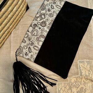 Elegant Black and Silver Clutch with Tassel